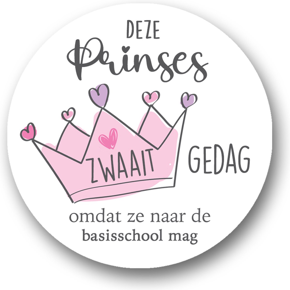 Traktatie stickers Afscheid Kleuterschool- begin Basisschool - Deze Prinses zwaait gedag - Sluitsticker | Kinder Traktatie - Traktatiestickers Pimp Studio
